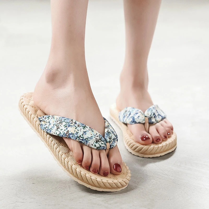 2022 New Summer Fashion Design Weave Women Beach Flip Flops Non-Slip Flat Ladies Outdoor Soft Slides Female Hemp Thong Slippers