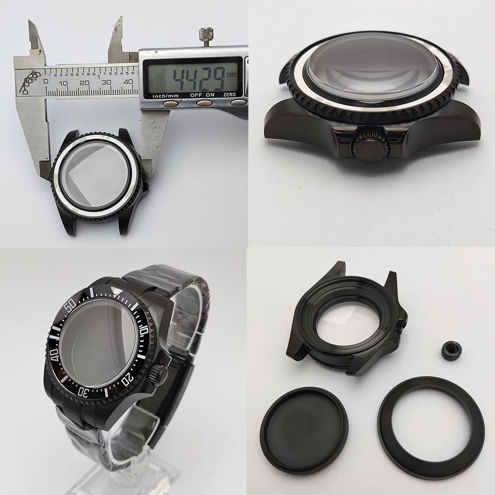 

44MM SEA DEEP Black Ceramic Bezel Silver Sapphire Crystal Watch Case Stainless Steel Bracelet Fit NH35 NH36 china nh35 Movement