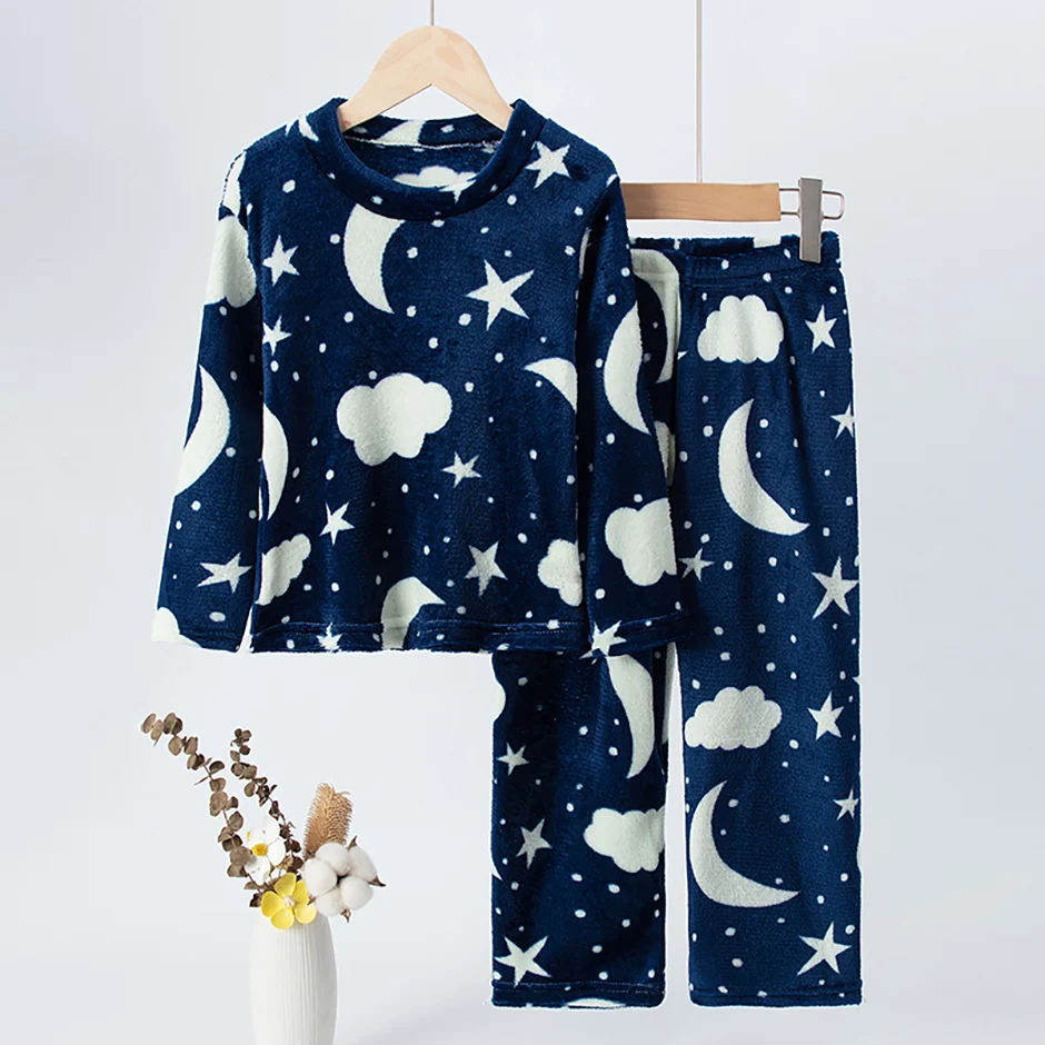 2-teiliges Kinder-Herbst-/Winter-Flanell-Modedruck-Set für Mädchen, herzwarmendes Rundhals-Top, T-Shirt, weiche Fleece-Hose für Jungen – Detail 17