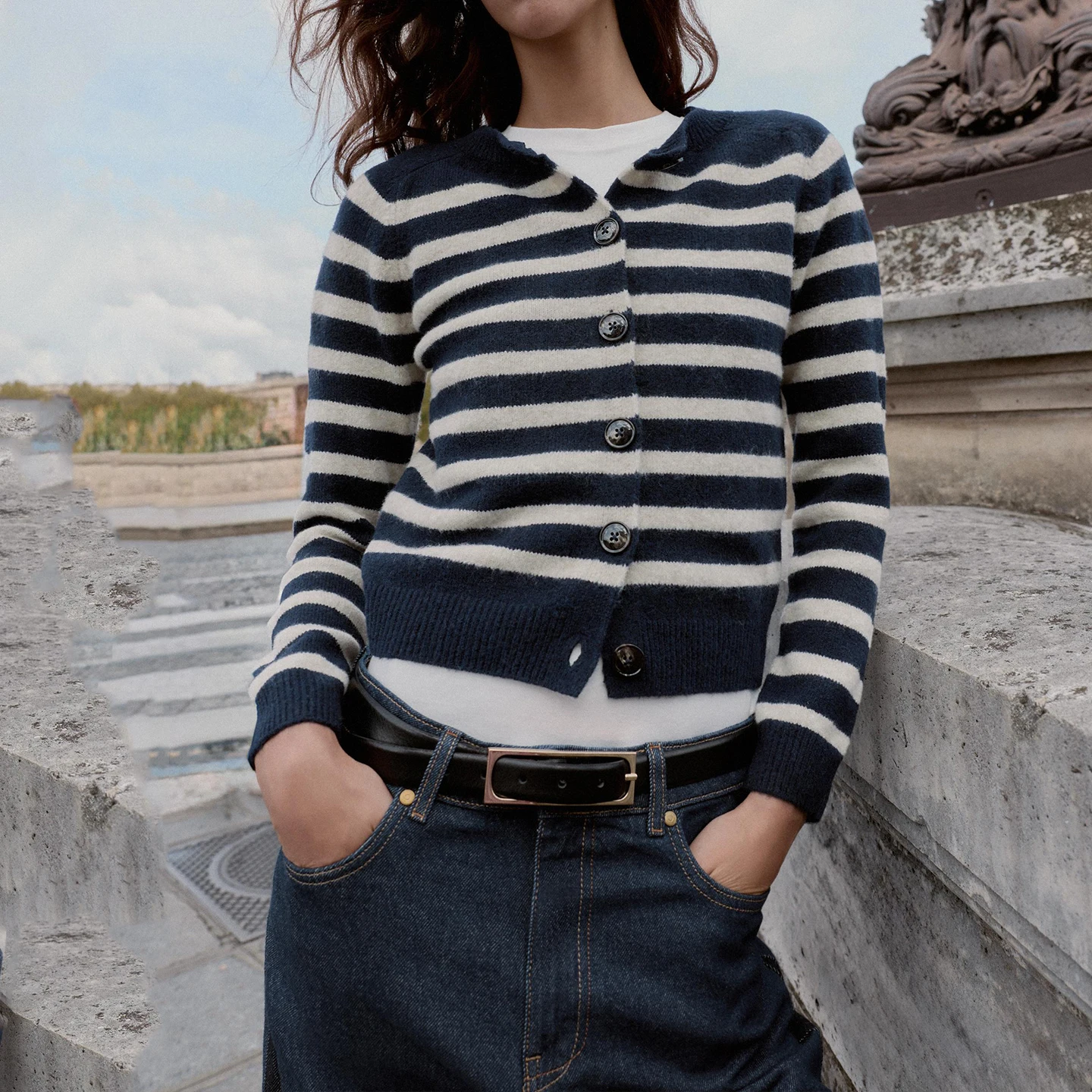 Z سترة نسائية محبوكة غير رسمية شريطية Faion ملابس خارجية طويلة Sve مستديرة Ne زر حتى سترة خريف 2025