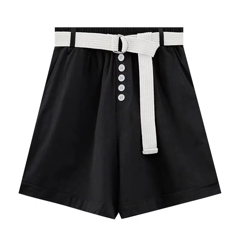 2024 Zomer Casual Shorts Vrouwen Koreaanse Stijl Effen Kleur Hoge Taille Wijde Pijpen Losse A-Line Mode Veelzijdige Korte Broek Dames