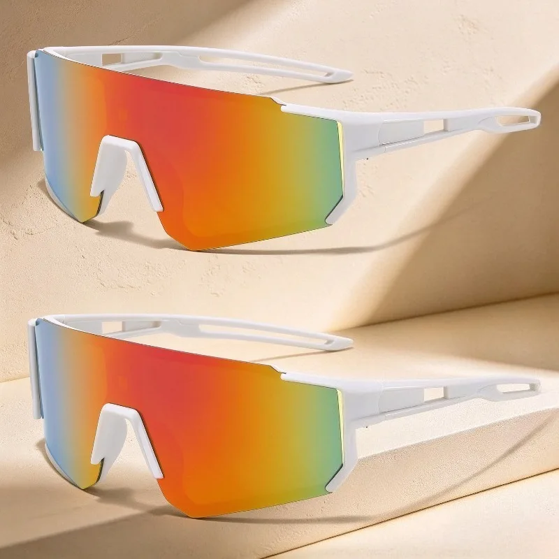2pcs Teenagers Large Frame Cycling Sunglasses HD Colorful Anti-glare Outdoor Sports Glasses
