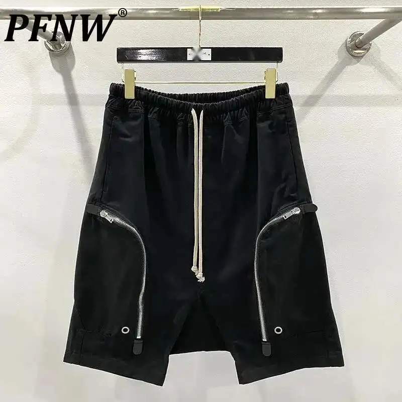 PFNW جودة عالية سستة جيوب كبيرة وظيفة السائق هارلان قطرة الركبة طول السراويل الرجال الرباط مرونة الخصر السراويل المد