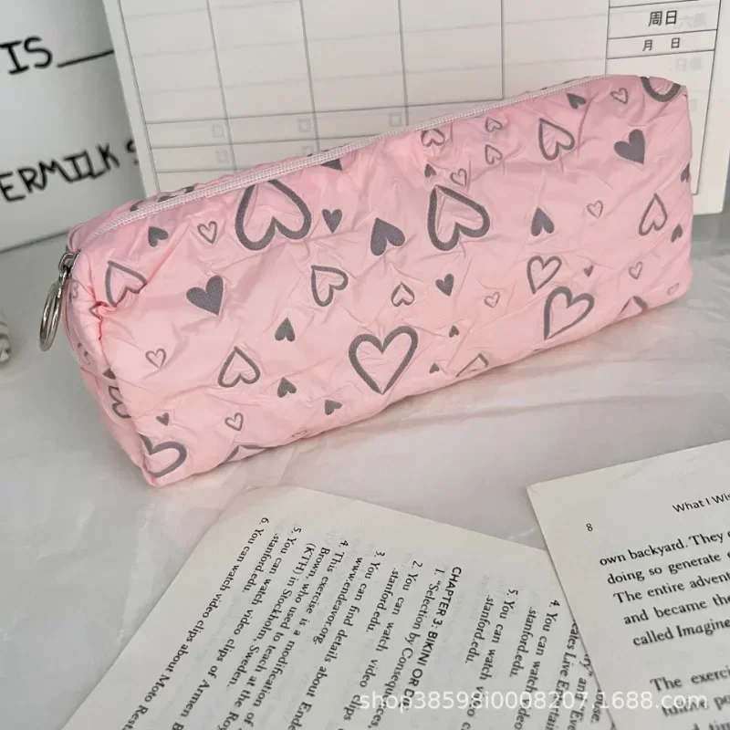 Imagem -03 - Peça Kawaii Mini Bolsa de Lápis Moda Coreana Rosa Bege Cor Seriesi Lápis Case Estilo Coração Bolsa de Armazenamento de Papelaria Estudante 1