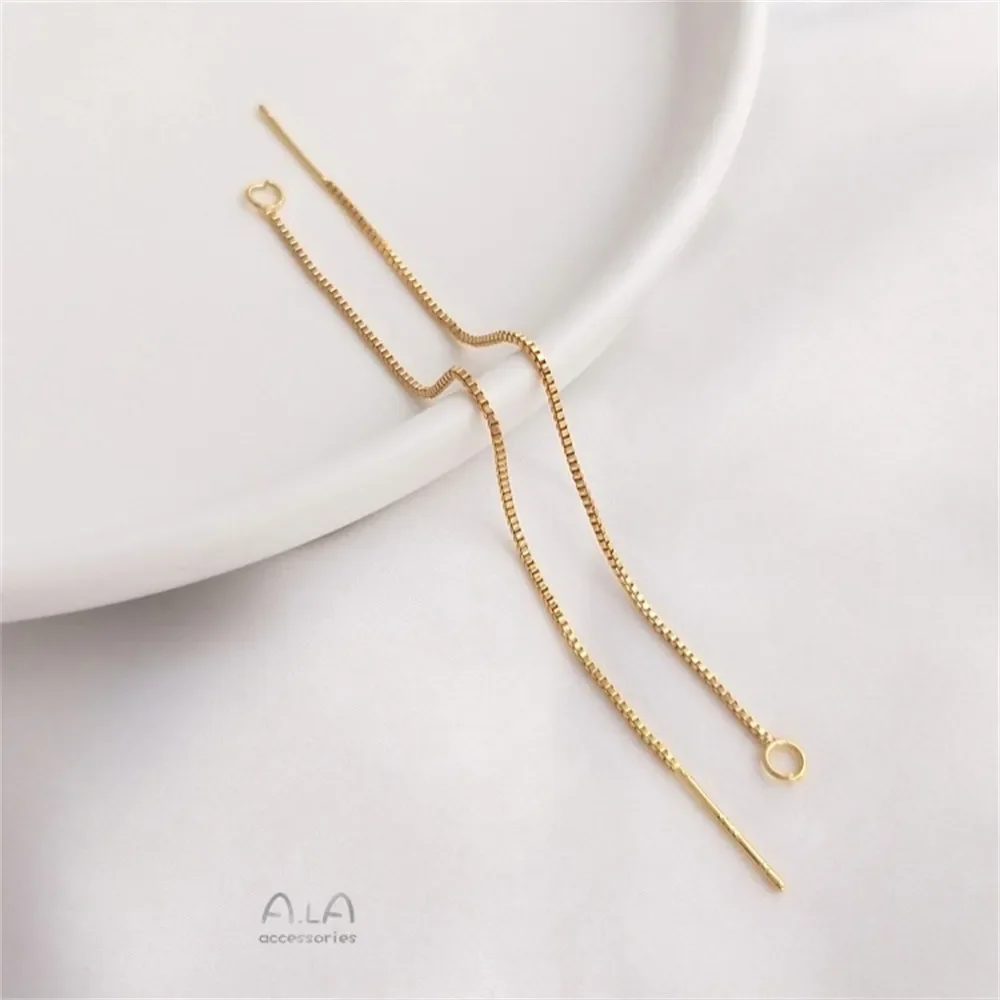 14K الذهب أقراط S925 الفضة دبوس وأقراط مع معلقة الجانب الجسم صندوق أقراط للأذن على شكل سلسلة اليدوية لتقوم بها بنفسك أقراط اكسسوارات E161 #5