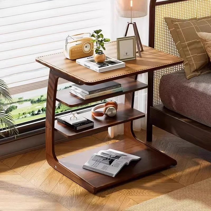 

Bamboo Mobile Side Table Multi-layer Bedside Table Sofa Laptop Desk for Small Spaces Multi-Surface Snack Caddy & Storage Cart