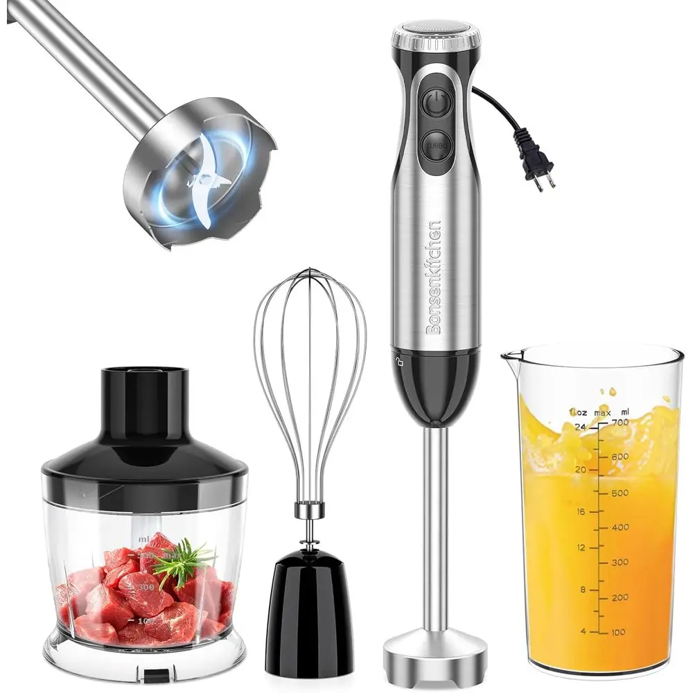 Immersion Blender Handheld with ood Prr, 20 Speeds Hand Blender with Turbo e, StainlSteel Blade, Egg Whisk, Beaker & Chopper Bow