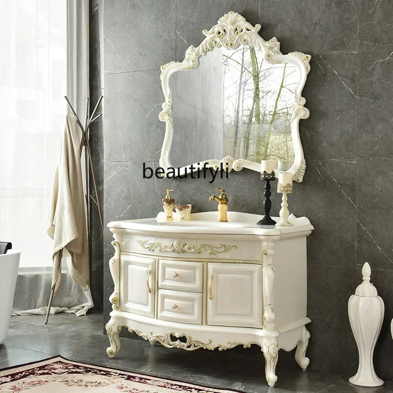 

European bathroom cabinet combination integrated bathroom light luxury jade washing table wash basin floor3286