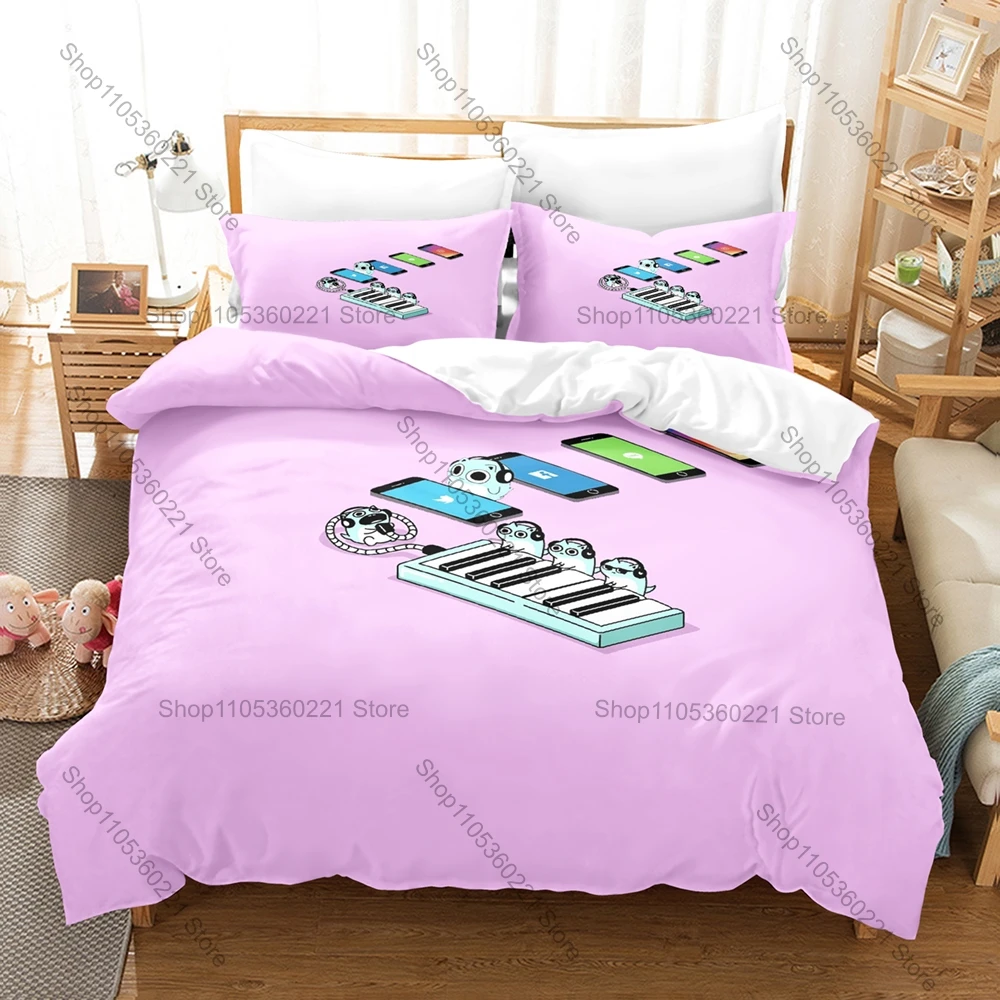 Cool Soft Pale Blue Simple Abstract Small Rodent Line Art 3Pcs Bedding Set Duvet Cover & Pillowcases Muted Music Room Home Texti