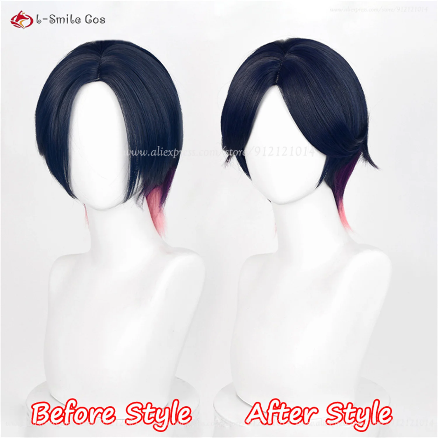 Clove Cosplay Wig 30cm Blue Black Pink Mix Anime Wigs Heat Resistant Synthetic Hair Halloween Party Women Wigs + Wig Cap