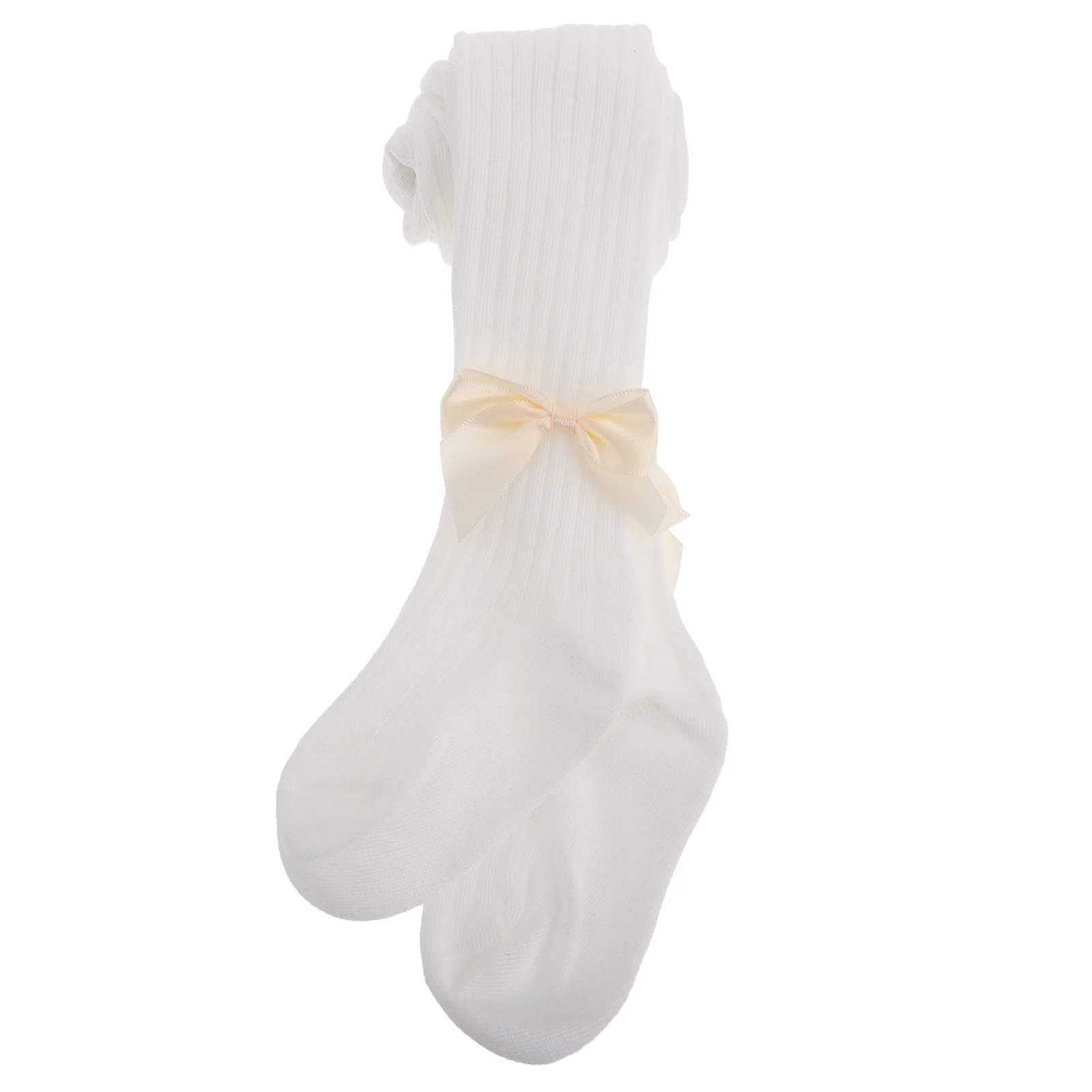 

1 Pair Baby Girl Ribbed Bow Socks Soft Cotton One-Piece Non-Slip Long Stockings For Toddlers Infants Spring Autumn Warm Knee