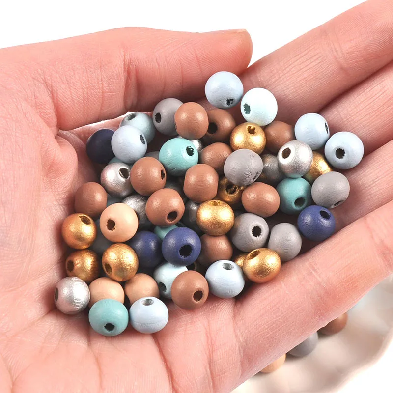 6/8/10mm 400-100pcs Ocean color Wooden Ball Beads,Round Spacer Beads for Party layout and Jewelry Making cp3634