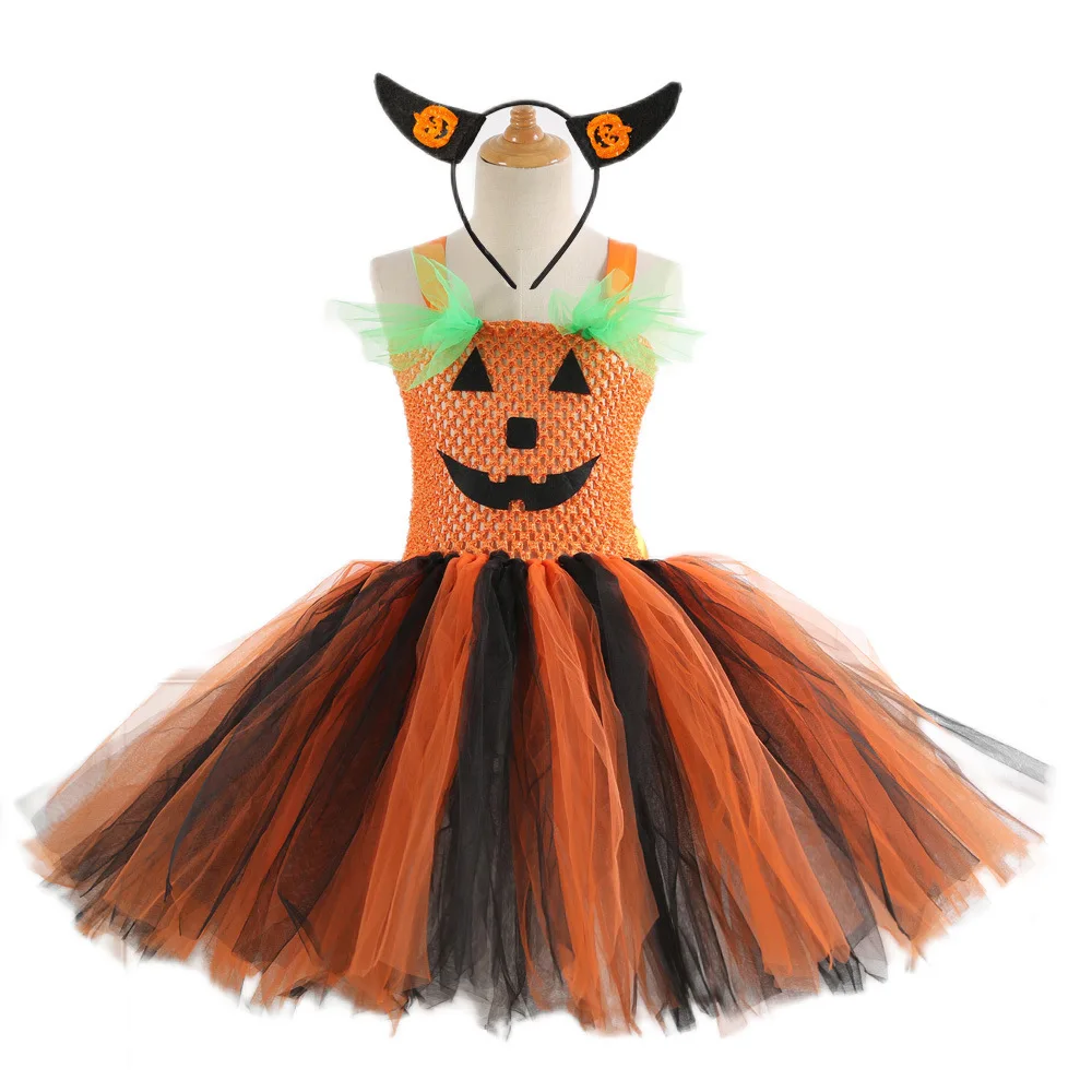 Pumpkin Dresses Costume for Baby Girls Tutu Dress Pumpkin Kids Birthday Outfit Children Halloween Cosplay Costumes Girl Clothes