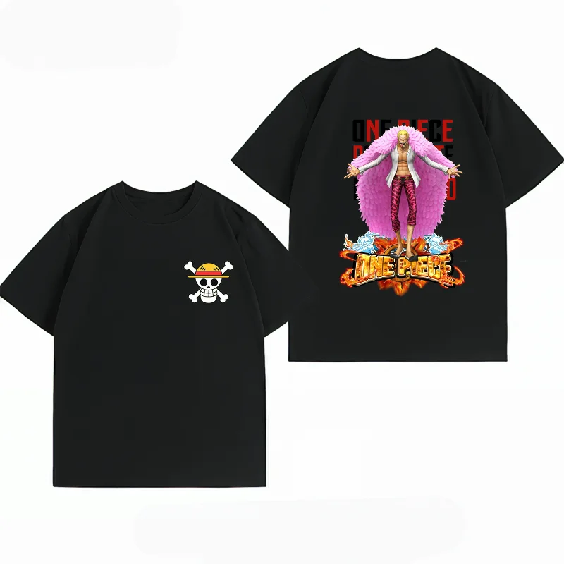 Men's Clothing New 100% Cotton Breathable Summer T-Shirt Bandai One Piece Donquixote Doflamingo Print Casual Streetwear Mens Top