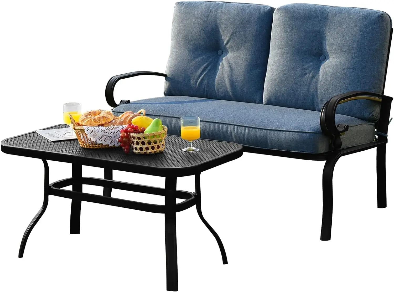 Patio Loves eat mit Tischset, 2 Sitzplätze gepolstertes Sofa mit/Couch tisch, Patio-Gesprächs sofa mit rostfreiem Rahmen für den Garten