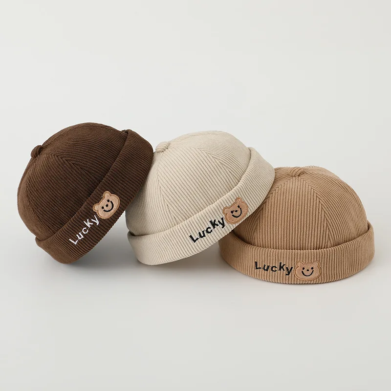 Lucky Bear Kids Bucket Cap Solid Color Children Landlord Hats Boys Girls Adjustable Melon Caps Cotton Baby Brimless Beanie Hat