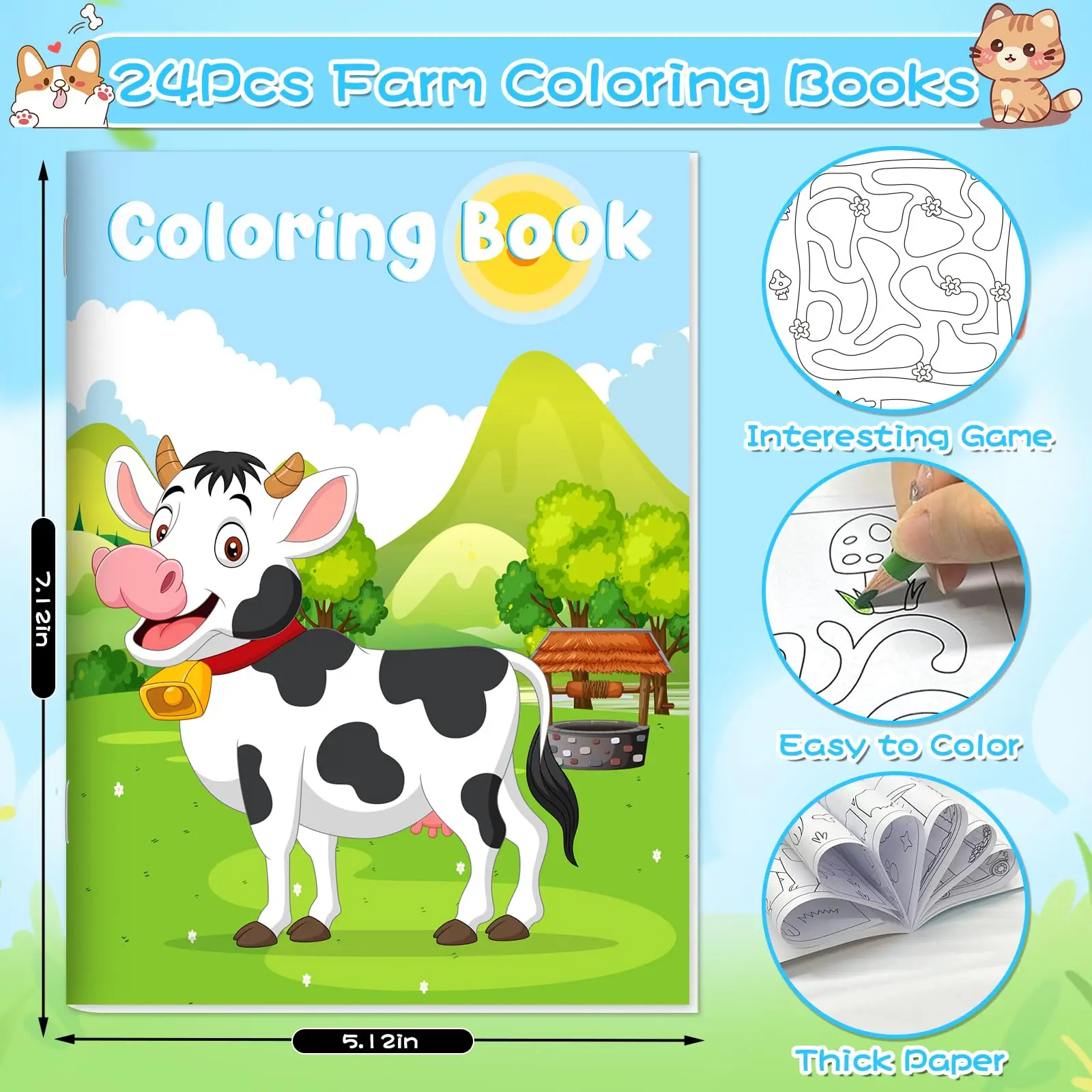 24Pcs Farm Coloring Books for Kids with 24 Stacking Crayons Mini Coloring Book Party Favors Bulk Gifts for Birthday Party