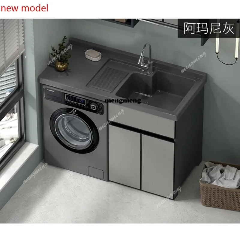 

H134Space Aluminum Laundry Cabinet Thickened Quartz Stone Countertop Integrated Living Room Cabinets Balcony Furniture Armoire