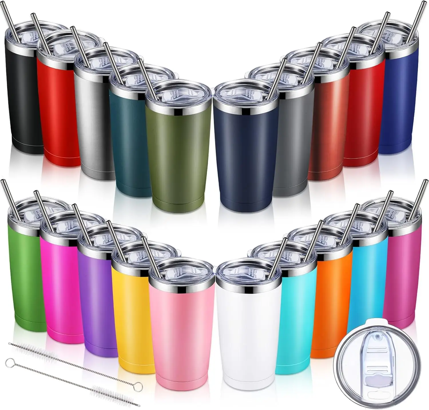 

20 Pack Insulated Coffee Tumblers 20oz Stainless Steel Vacuum Travel Cups with Lid and Straw for Hot Cold Drinks Mixed Colors