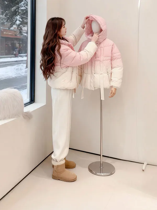 

Charming adient Cotton Jaet with Hood Beautiful Soft Sle Korean Version Slim Fit Long Sve Zipper Closure Winter Coat