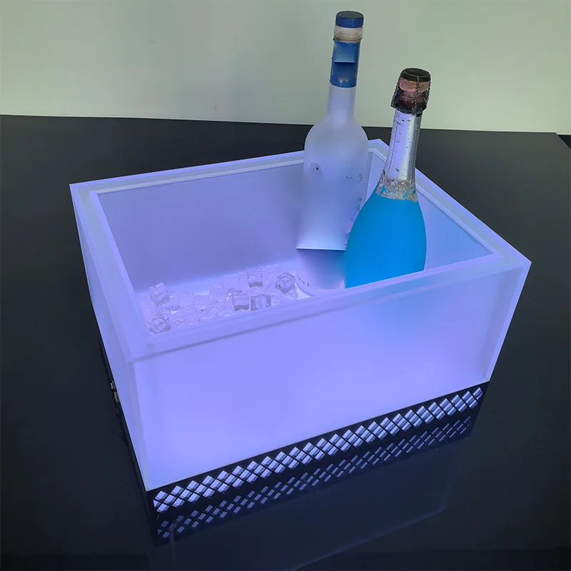 Luxury Rectangle Acrylic Led Ice Bucket Customize Size Wine Bottle Presenter Cooler For Lounge Night Culb Party