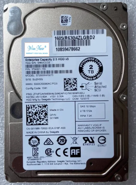 لـ Dell 2 تيرا بايت 0XY986 ST2000NX0273 XY986 2.5 "12G 7.2k SAS SFF خادم القرص الصلب HDD 2T #2