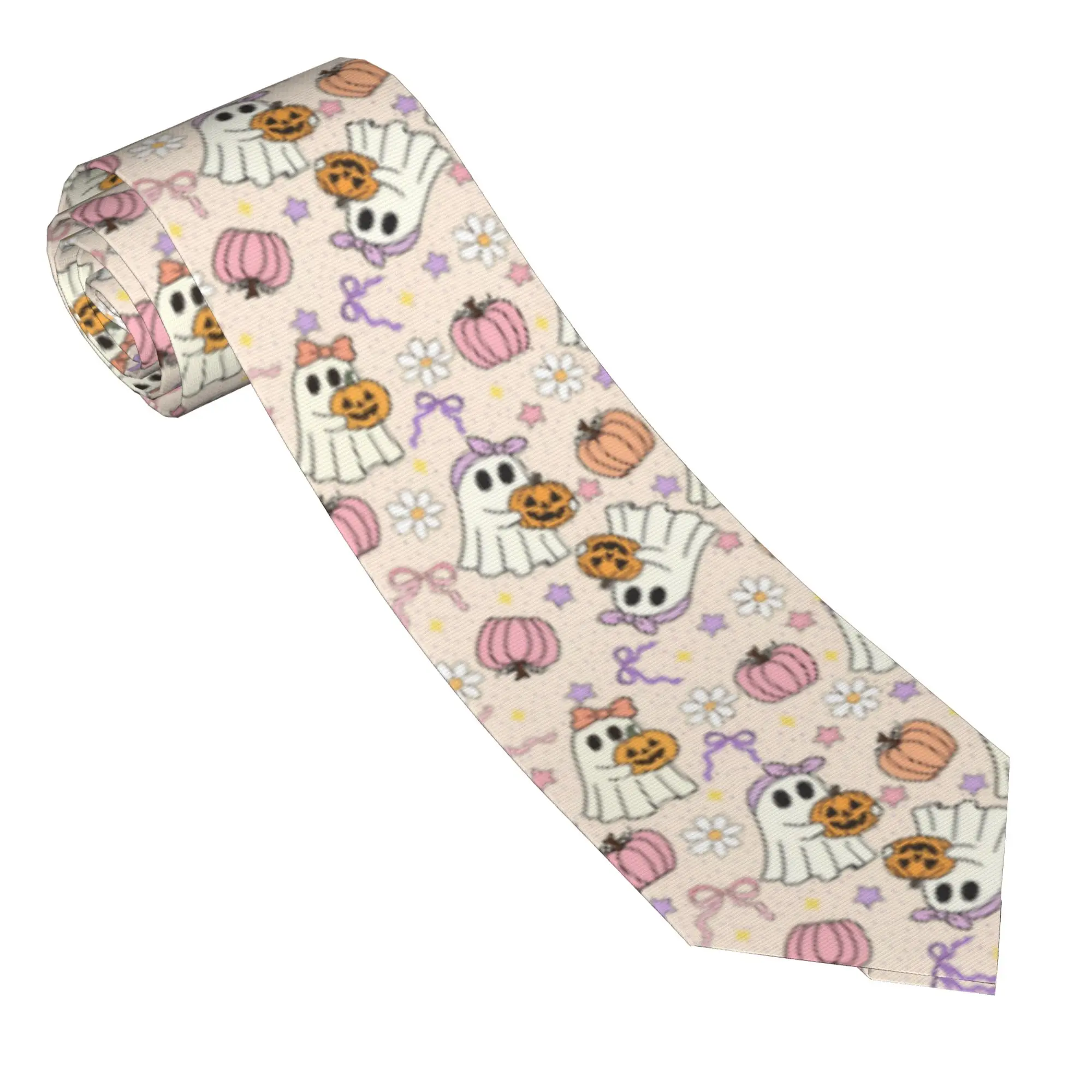 Ghosts and Pumpkins Necktie Men Women Polyester 8 cm Halloween Neck Tie for Men Silk Wide Daily Wear Cravat Wedding Business