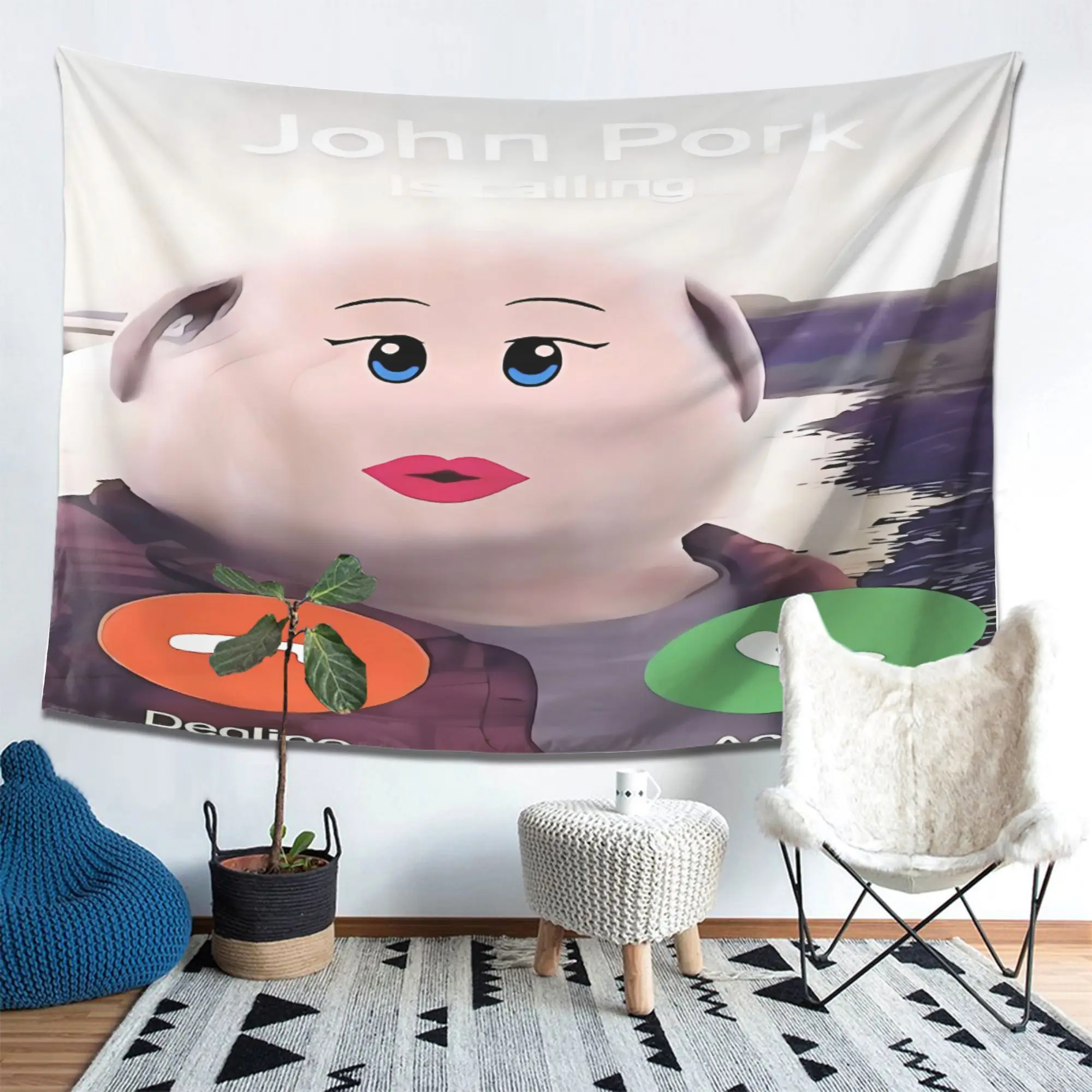 VIKAMA Funny Phone Tapestry, Network Hot Meme Pig Face Wall Hanging for Bedroom Living Room Decor
