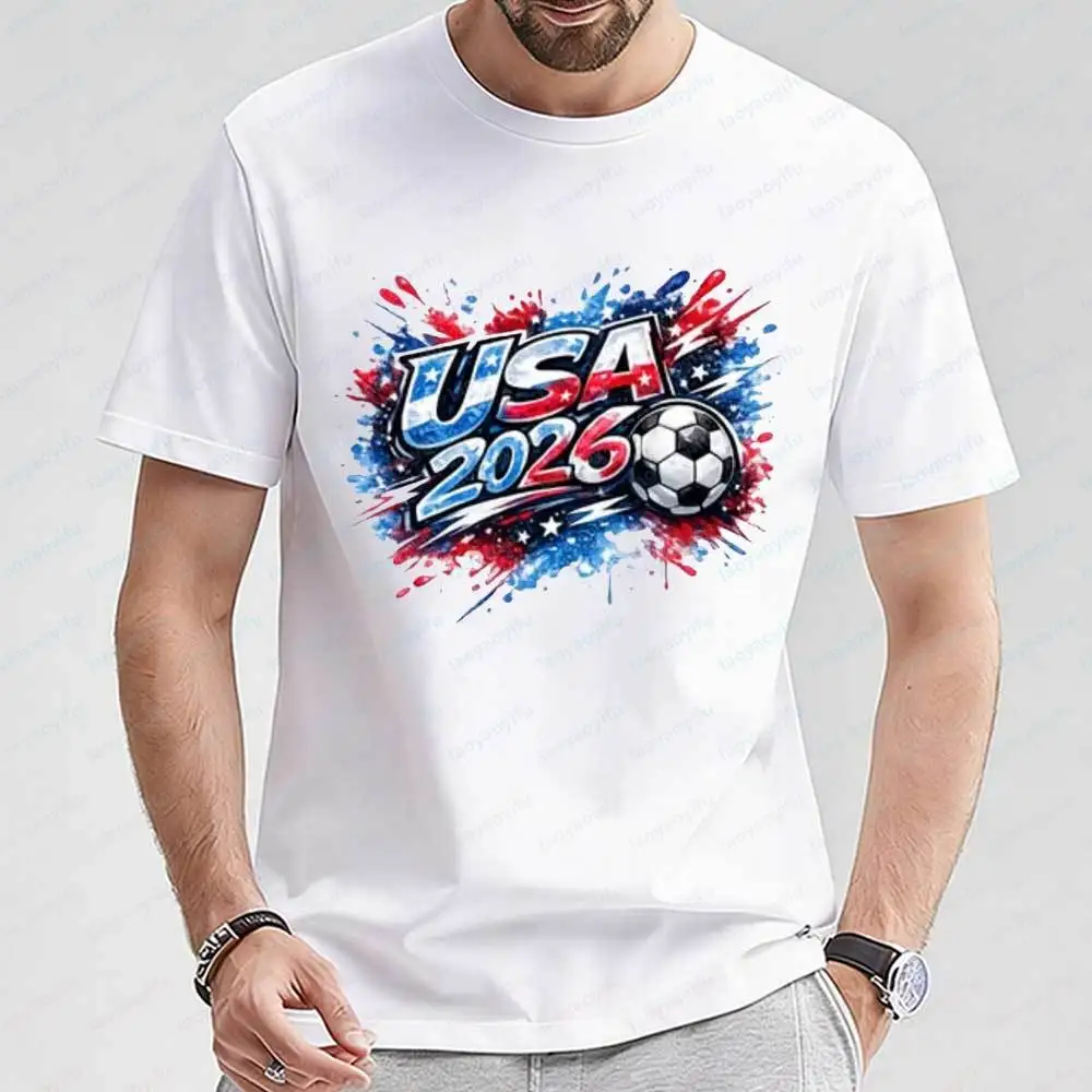 

Men's 2026 Soccer USA Football T-shirt Hip-hop Graffiti Graphic Print Short Sleeve Cotton Casual Summer Streetwear Sports Tops