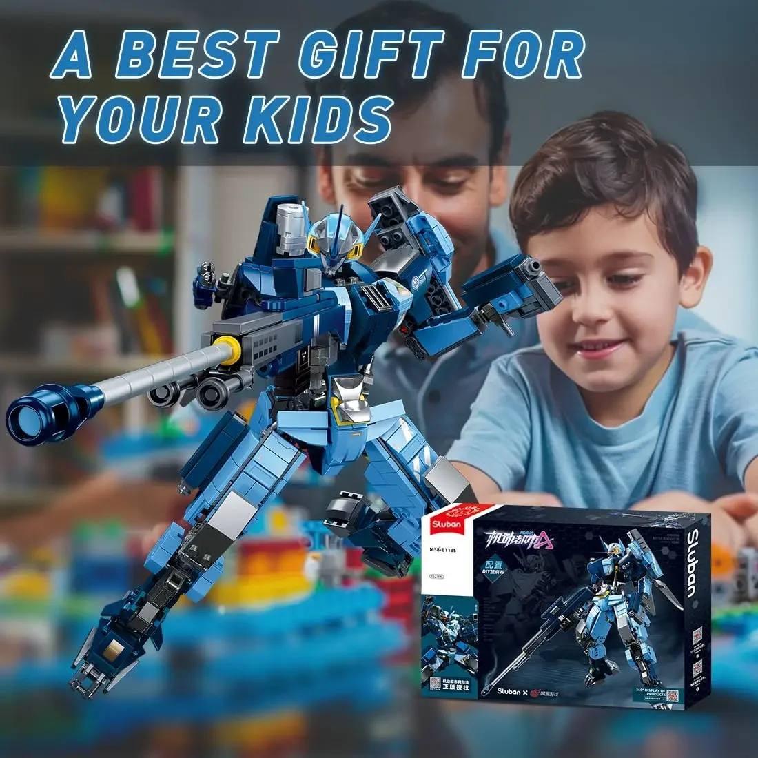 752PCS War Mecha Building Blocks Blue Robot Mecha Figure Heavy Weapon Model Bricks Desktop Decoration DIY Toys For Kids Gifts