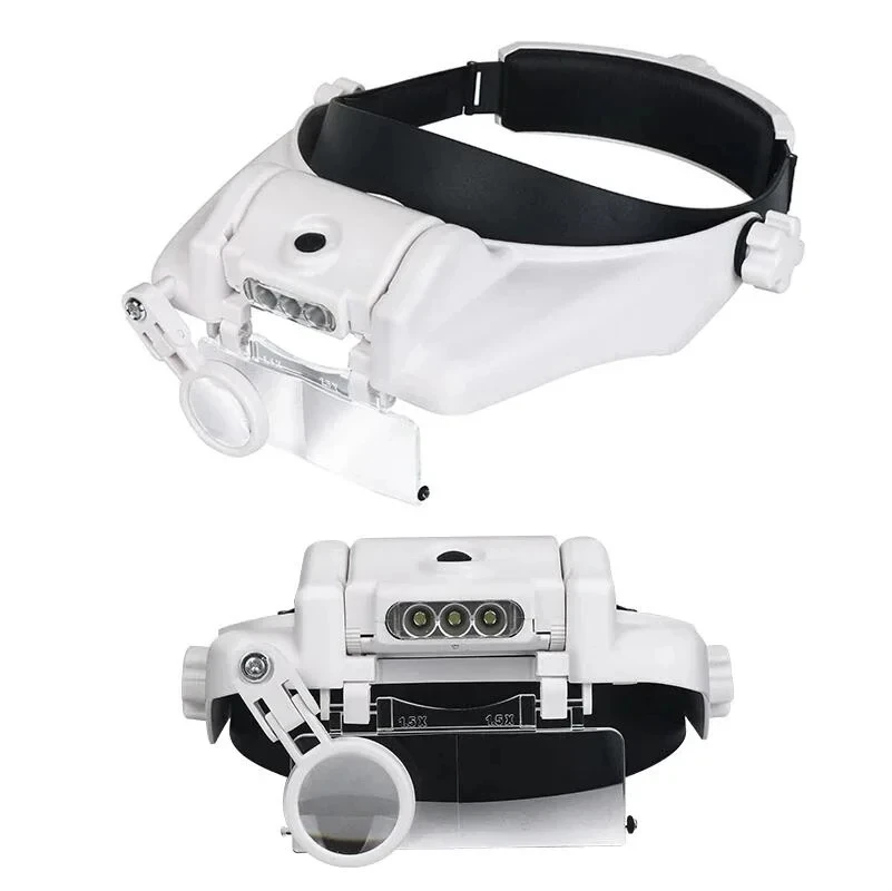 Magnifier 10x 15x 20x 25x Adjustable Lens Loupe Headband Magnifying Glass with LED Light for Jewelry Appraisal Repair Watch