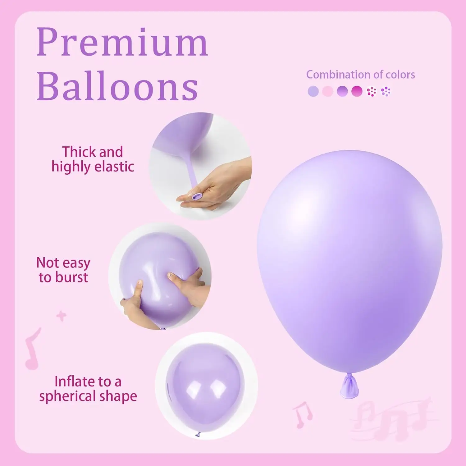 46-teiliges Ballon-Set im „Märchenstil“ in sanftem Lila und Rosa – 10/12 Zoll Metallgoldfarbene Papierballons und Latexballons – Detail 5