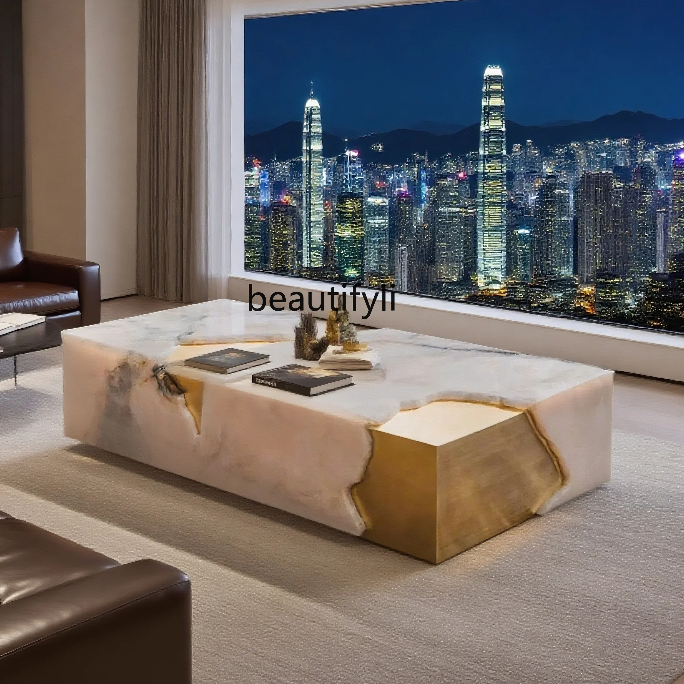 

Rectangle jade luxury stone coffee table living room square modern design large flat layer luxury stone coffee table