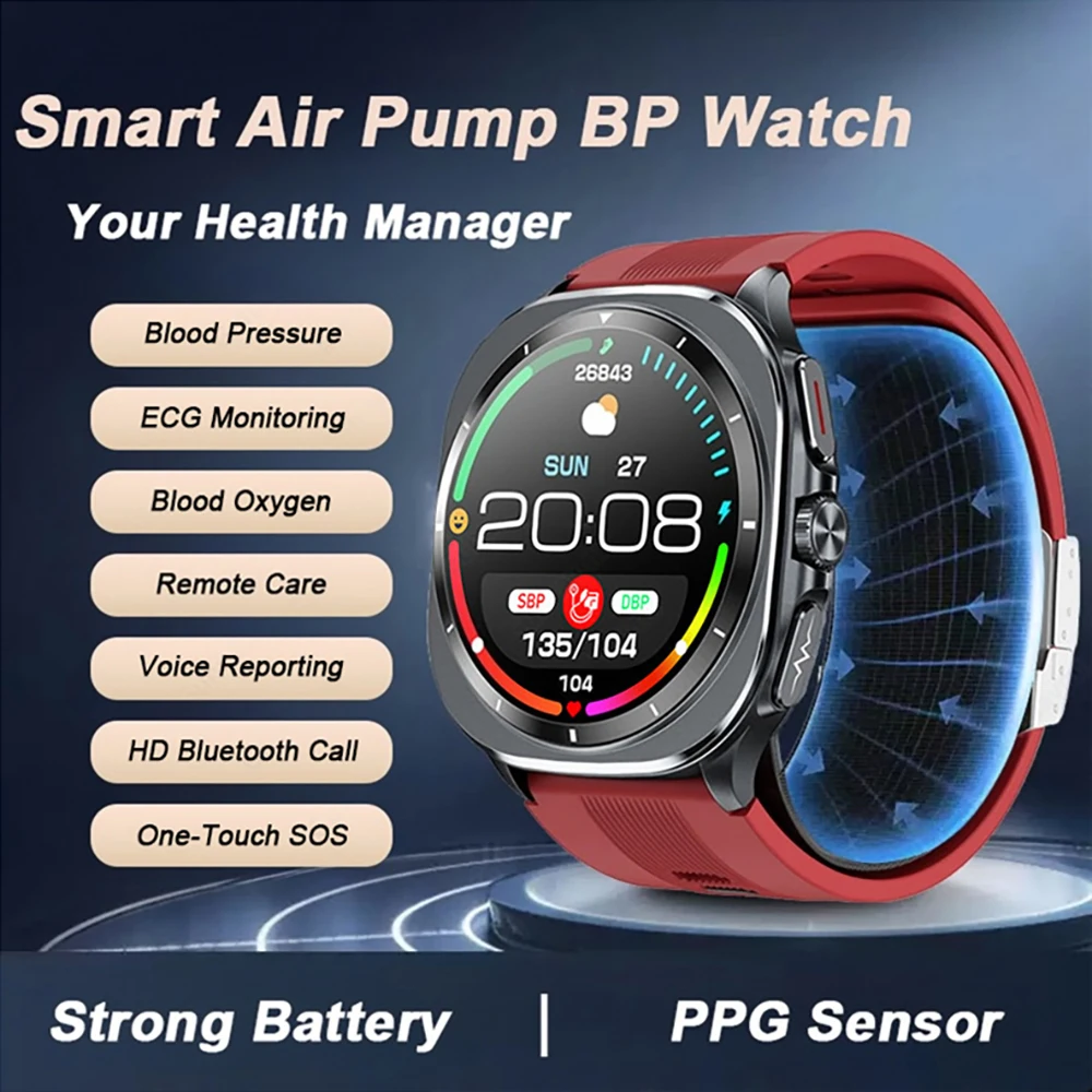 2025 Nieuwe Smartwatch Gezondheid track Luchtpomp Airbag Echte Bloeddruk Smart Horloge Mannen Vrouwen Bloed zuurstof BT Antwoord Oproep