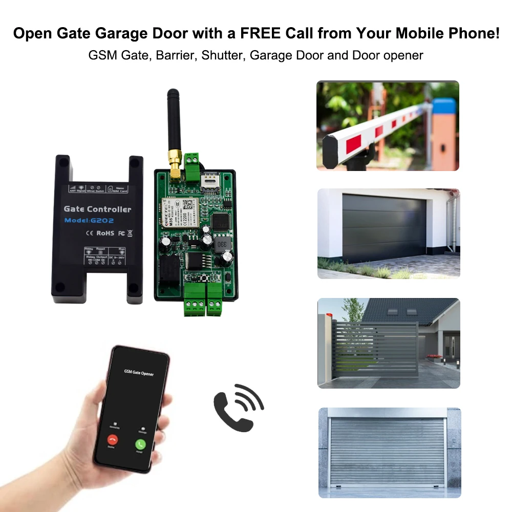 GSM 2G Remote Control G202 Single Relay Switch For Sliding Swing Garage Gate Opener