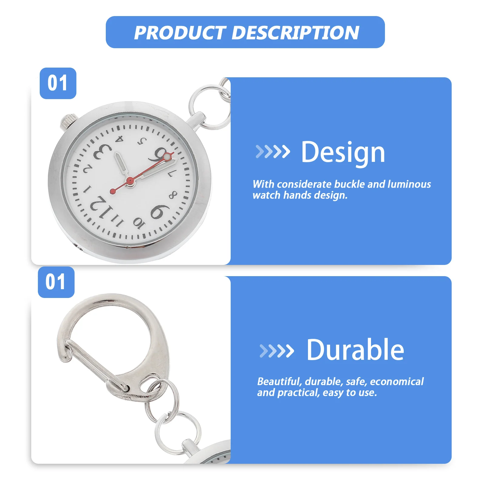 

Luminous Keychain Watch Carabiner Small Nurse Lapel Stainless Clip Woman