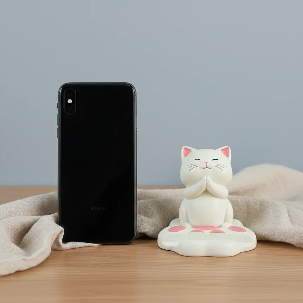 VILEAD Design Zen Cat Phone Stand Hand Crafted Resin Decorative Figurine Modern Spiritual Home Decor For Desk Office Gift