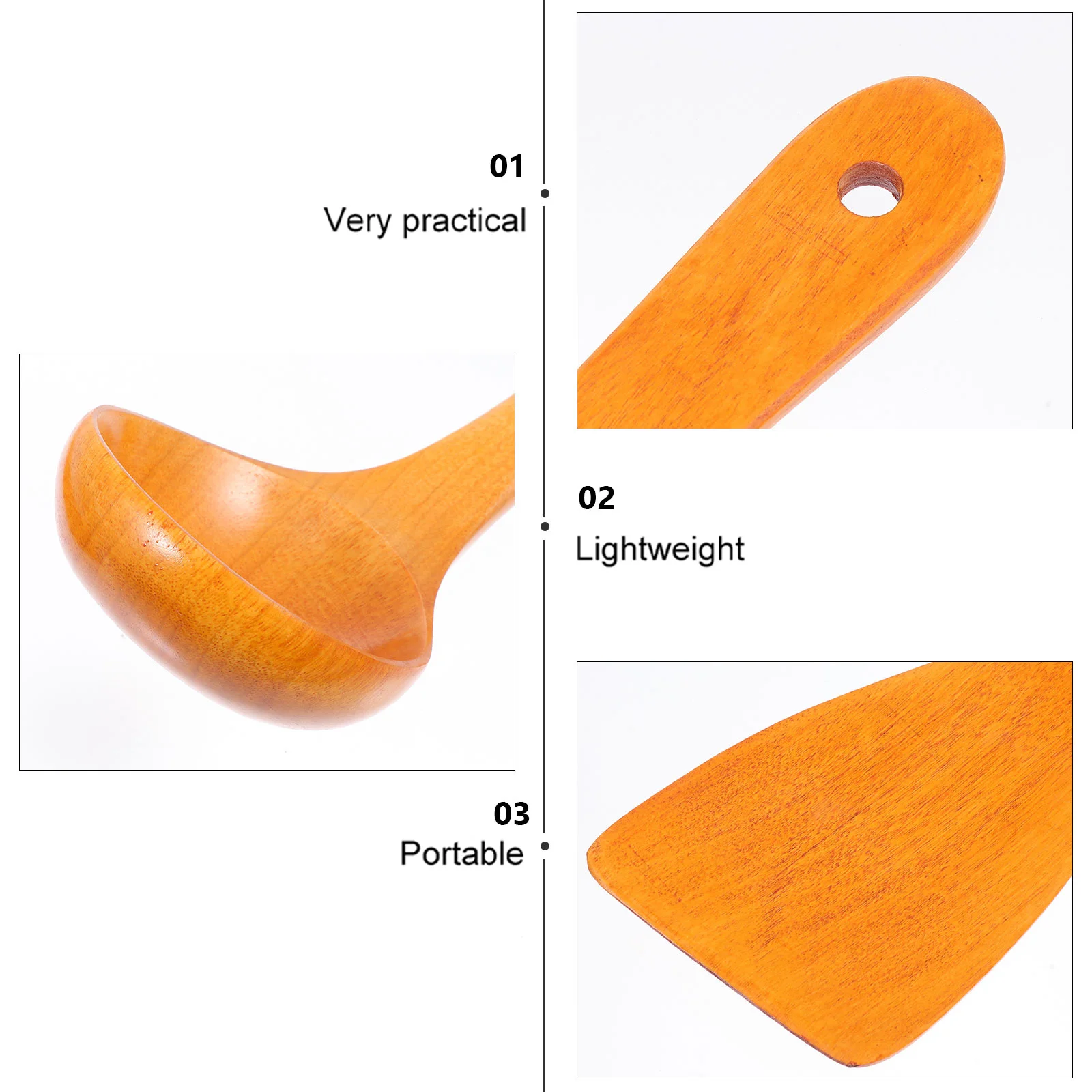 4 قطعة مجموعة أدوات الخشب أدوات الطبخ الخشبية ملعقة مائلة مغرفة الحساء ثقب معلق أدوات المطبخ مقاومة للحرارة للمنزل فندق #3