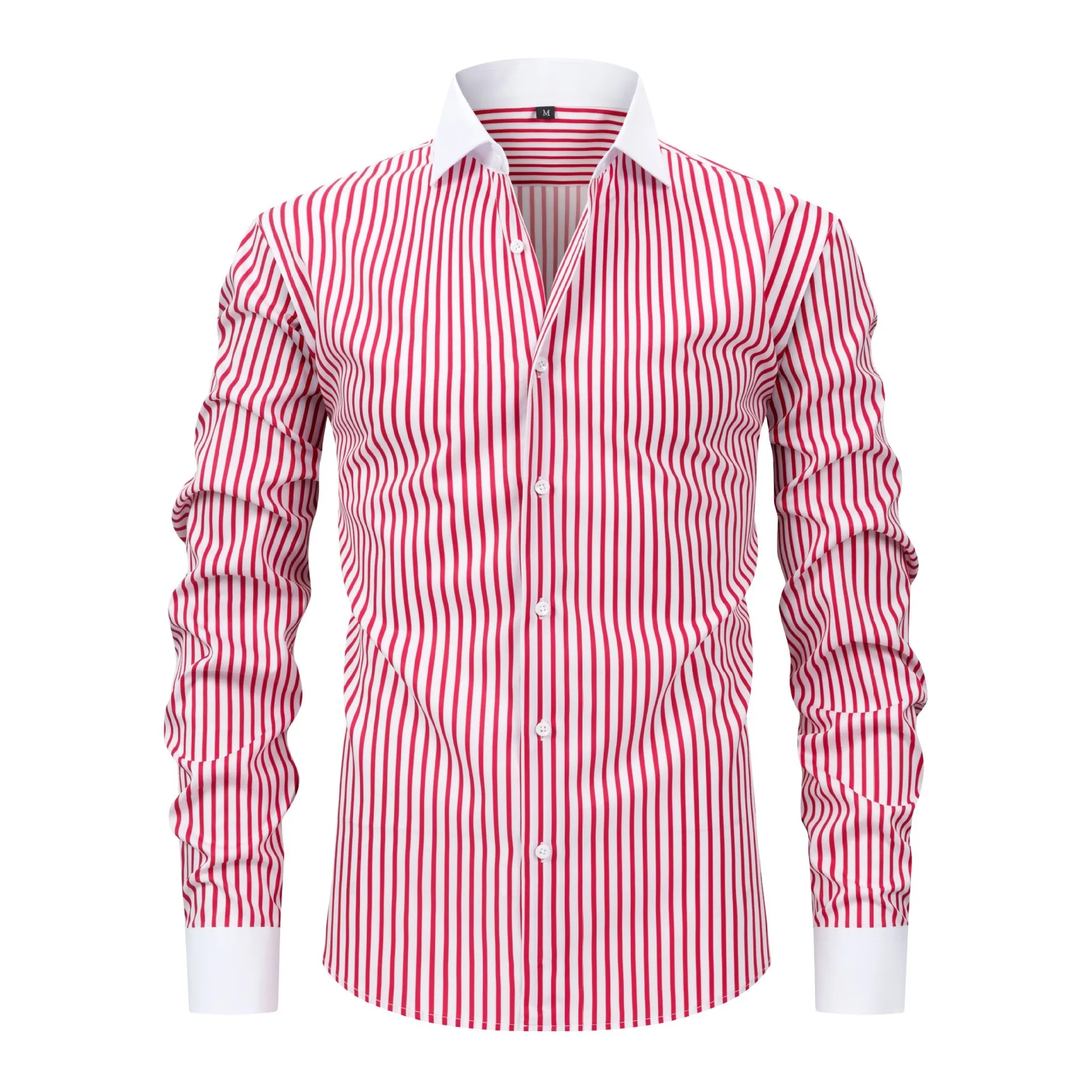 

New Men's Fashion Striped Dress Shirt – Contrast White Collar Cuffs Long Sleeve Slim Fit Casual & Formal Button Down Shirt for