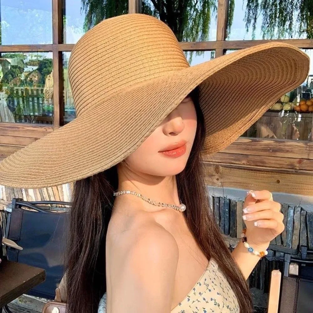 

New UPF50+ Wide Brim Sun Hat Foldable Breathable Floppy Straw Hat Simple Oversized Beach Hats Sun Protection