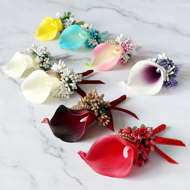 Groomsman Artificial Flower Boutonniere Bridal Groom Corsage Berry Brooch Calla Clip-on Suit Corsages Wedding Party Decoration