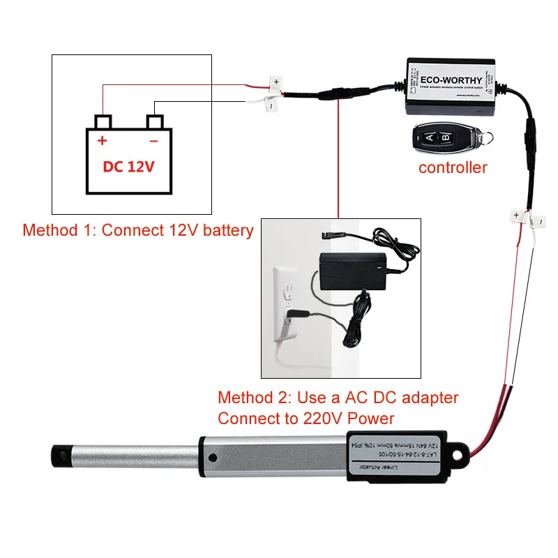 Mini actuador lineal de 25mm, 30mm, 50mm, 75mm, 100mm, 150mm, controlador de motor y 24v dc 12v Micro, controlador inalámbrico