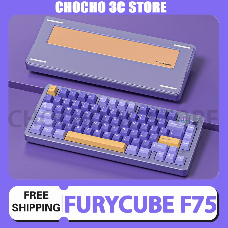 

Furycube F75 Keyboard Custom Aluminium Alloy Keyboard Pbt Gasket 2.4g Three-Mode Rgb Keyboard For Windows/Mac Desktop Computer