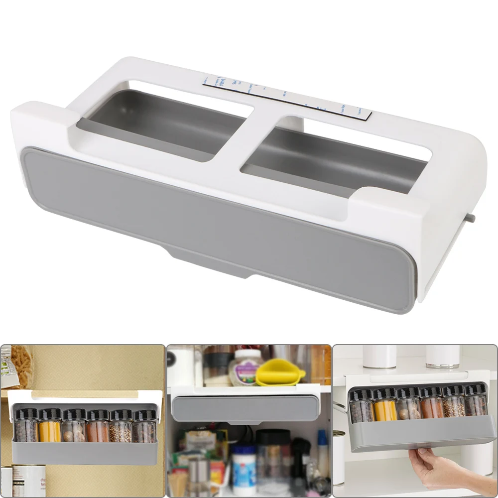 Self-adhesive Under Desk Drawer Hidden Spice Bottle Storage Rack Seasoning Bottle Organizer Rack Kitchen Supplies Storage