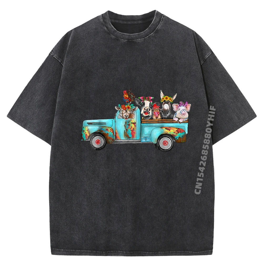 

Фермерский пикап с сельскохозяйственными животными Фермеры Жена Корова Девушка Мужская корейская мода для взрослых Модные и модные потертые рубашки для мужчин