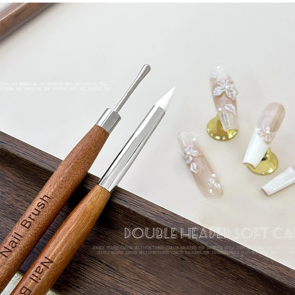 Pluma tallada de silicona de doble punta para decoración de uñas, 16x1cm, mezcla multifunción de Gel, bolígrafo constructor de uñas, pintura DIY/escultura, 1/2 ud.