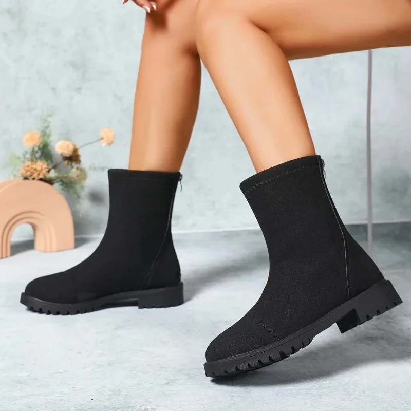 النساء حذاء من الجلد 2025 الخريف بلون الجلد المدبوغ عادية حجم كبير منصة الجوارب امرأة مريحة كعب مربع بوتاس الإناث #3