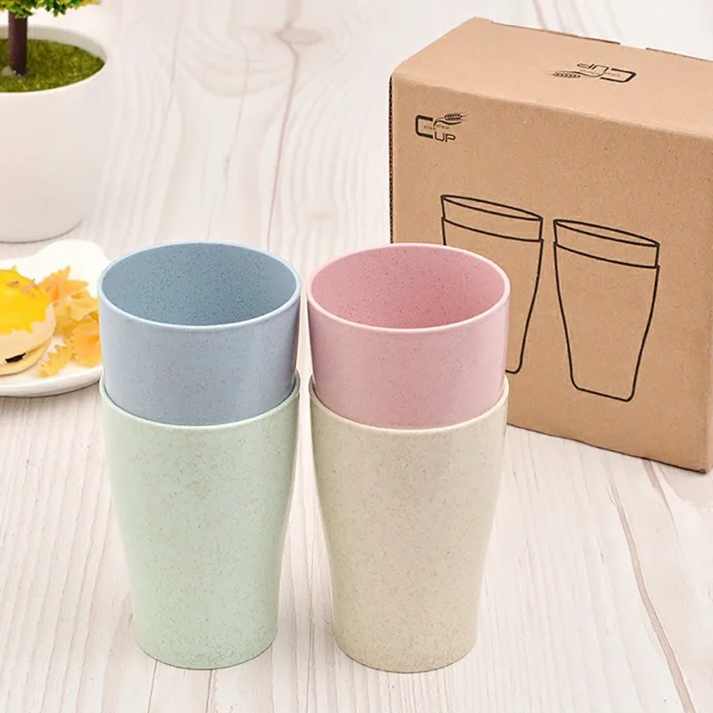 4pc/Set Wheat Straw Portable Drinking Water Cup Washing Cup Simple Household Adult Child Plastic Anti Drop Toothbrush Cup