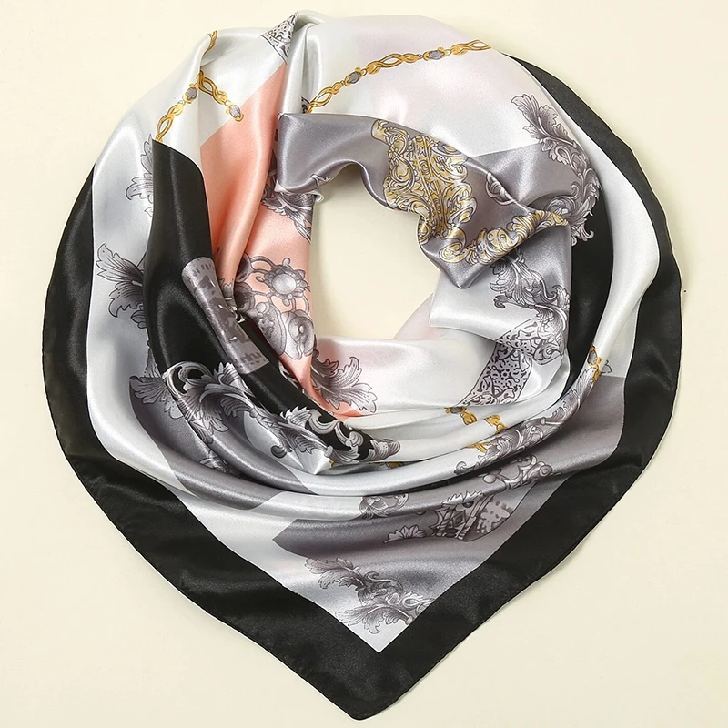 Spring and Summer New 90x90cm Luxury Brand Silk Square Scarf Women Tie Hairband Printed Scarves Female Foulard Scarf HIjab