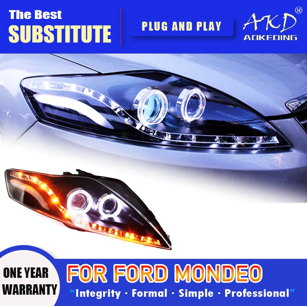 AKD Head Lamp for Ford Mondeo LED Headlight 2007-2012 Fusion Headlights  DRL Turn Signal High Beam Angel Eye Projector Lens